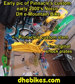 Pinnacle Innovations early build picture showing the 2001 Norco custom electric dual suspension downhill bike.